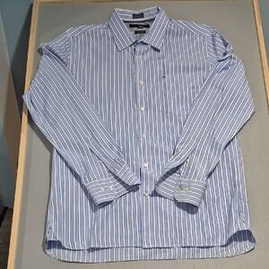 Tommy Hilfiger Men's Light Blue and White Striped Shirt